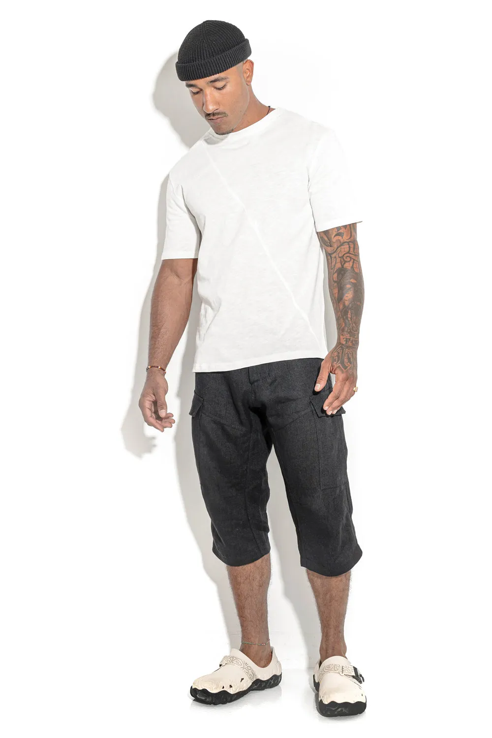 Natural White T-shirt with a geometric seam